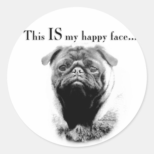 Pug Happy Face Ronde Sticker (Voorkant)