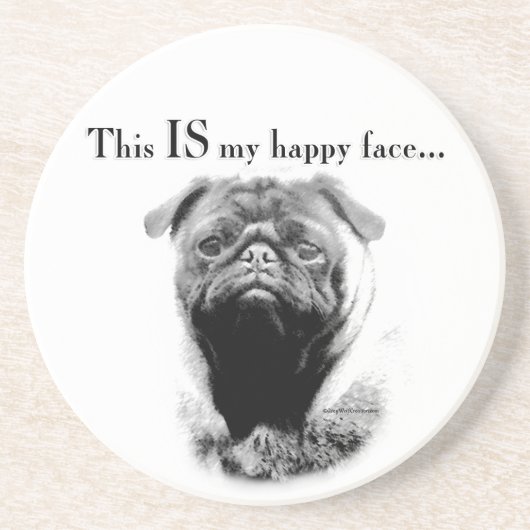 Pug Happy Face Zandsteen Onderzetter (Voorkant)