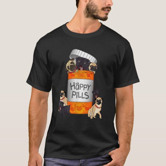 Pug Happy Pill T-shirt (Voorkant)