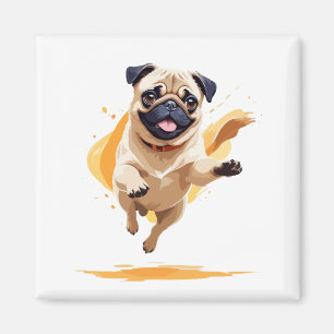 Pug Happy Speelse Leuk Springen In De Lucht Vrolij Magneet