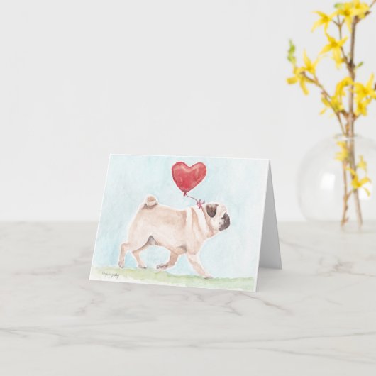 Pug Hart Hond Kunst Notitiekaart (Gele Bloem)