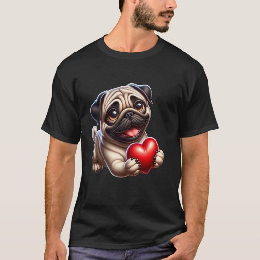 Pug Hart Ik Hou Van Pug T-shirt (Voorkant)