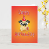 pug - hat&whistle - gelukkige verjaardag kaart (Gele Bloem)
