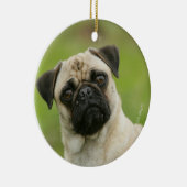 Pug Head die naar camera kijkt Keramisch Ornament (Rechts)