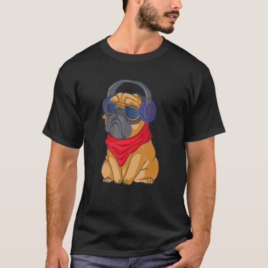 Pug Headset Hond T-shirt (Voorkant)