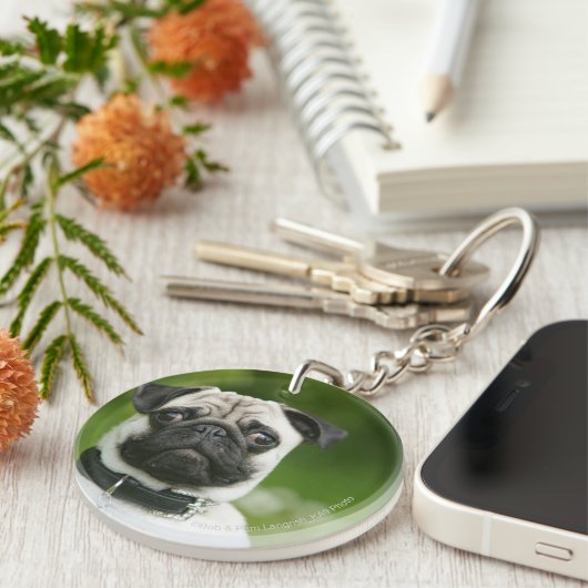 Pug headshot sleutelhanger (Voorkant Rechts)