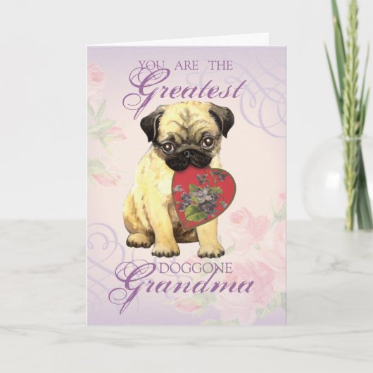 Pug Heart Grandma Kaart (Voorkant)