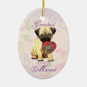 Pug Heart Mam Keramisch Ornament