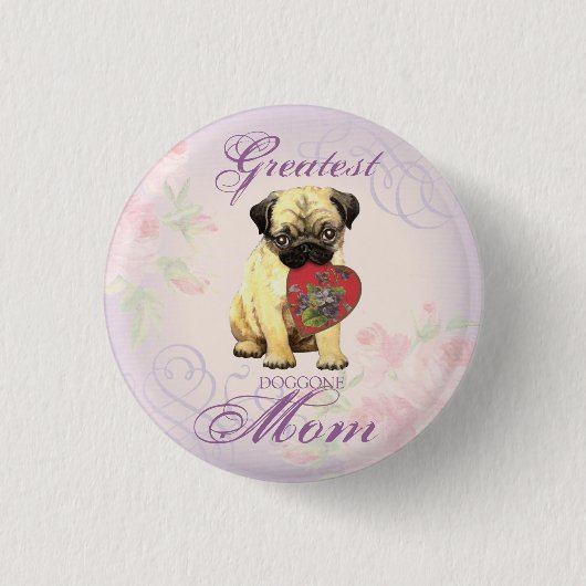 Pug Heart mama Ronde Button 3,2 Cm (Voorkant)