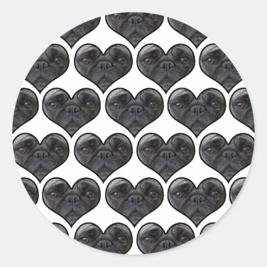 Pug Hearts Ronde Sticker (Voorkant)