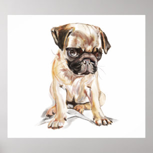 Pug-herdenkingsdruk, Aquarelschilderij Poster