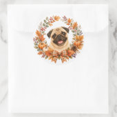 Pug Herfstkrans Ronde Sticker (Tas)