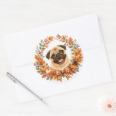 Pug Herfstkrans Ronde Sticker (Envelop)
