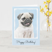 Pug het Schilderen - het Leuke Originele Art. van Kaart (Gele Bloem)