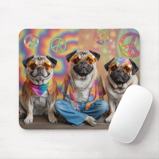 Pug Hippie Mousepad Muismat (Met muis)