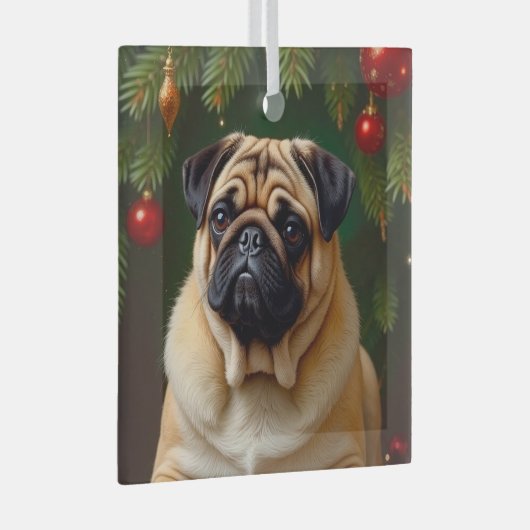 Pug Holiday  Glas Ornament (Voorkant Rechts)