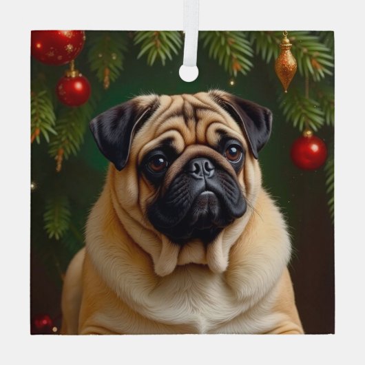 Pug Holiday  Glas Ornament (Achterkant)