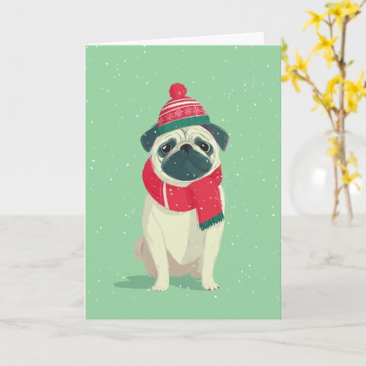 Pug Holiday Greeting Kaart (Gele Bloem)