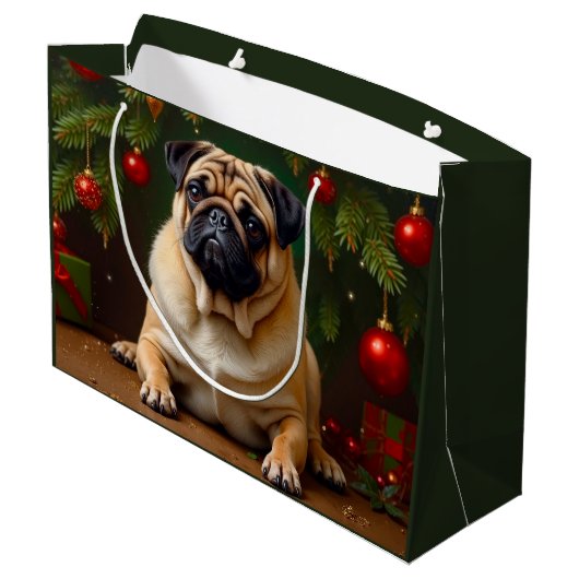Pug Holiday Groot Cadeauzakje (Achterkant Gekanteld)