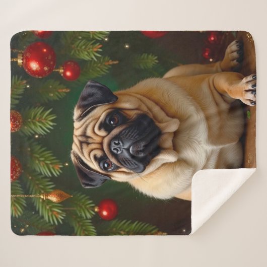 Pug Holiday Sherpa Deken (Voorkant (horizontaal))
