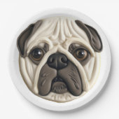Pug Hond 3D Geïnspireerd  Papieren Bordje (Voorkant)