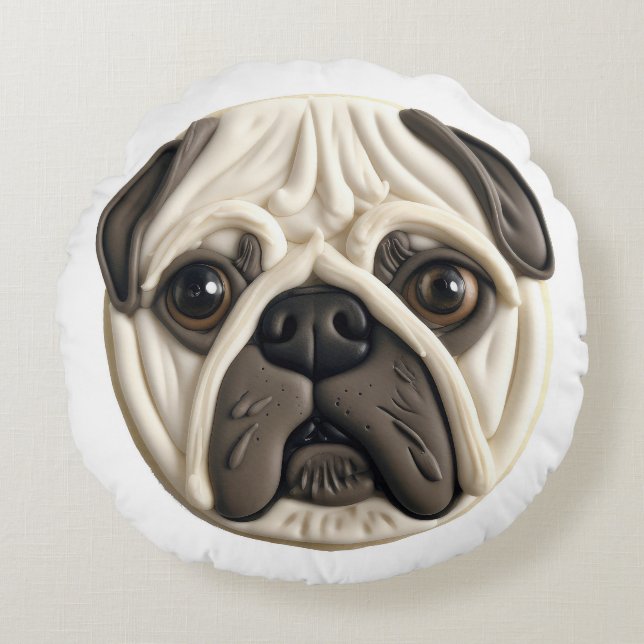 Pug Hond 3D Geïnspireerd  Rond Kussen (Voorkant)