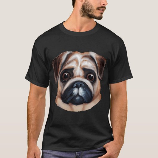 Pug-hond acryl/digitale schildering t-shirt (Voorkant)