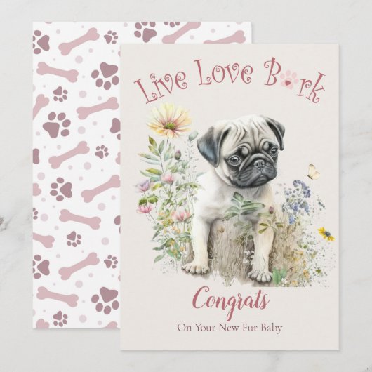 Pug Hond Adoptie, Gotcha Dag Kaart (Voorkant / Achterkant)