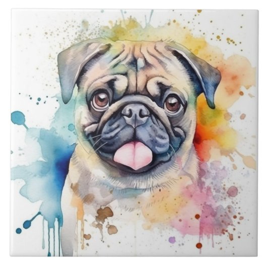 Pug Hond Aquarel Tegeltje (Voorkant)