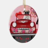 Pug Hond Auto met Hartjes Valentijnsdag Keramisch Ornament (Rechts)