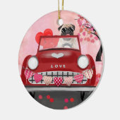 Pug Hond Auto met Hartjes Valentijnsdag Keramisch Ornament (Links)