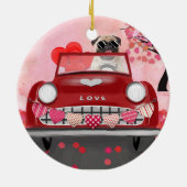 Pug Hond Auto met Hartjes Valentijnsdag Keramisch Ornament (Achterkant)