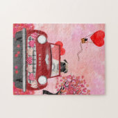Pug Hond Auto met Hartjes Valentijnsdag   Legpuzzel (Horizontaal)