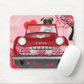 Pug Hond Auto met Hartjes Valentijnsdag Muismat (Met muis)
