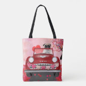 Pug Hond Auto met Hartjes Valentijnsdag Tote Bag (Achterkant)