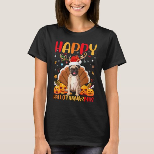 Pug Hond  Blij Pug Hellothanksmas T-shirt (Voorkant)