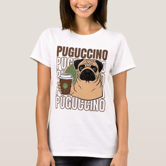 Pug hond cappuccino t-shirt (Voorkant)