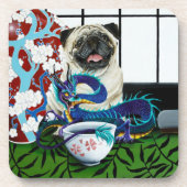 Pug Hond Chinese Draak Bier Onderzetter (Voorkant)