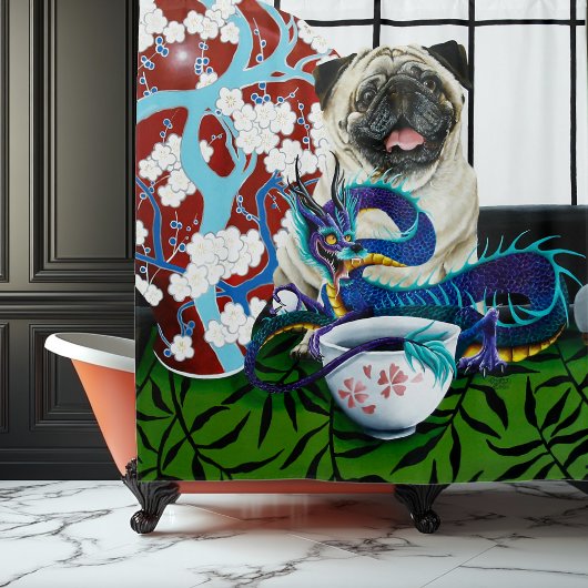 Pug Hond Chinese Draak Douchegordijn
