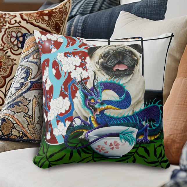 Pug Hond Chinese Draak Kussen (Creator heeft geüpload)