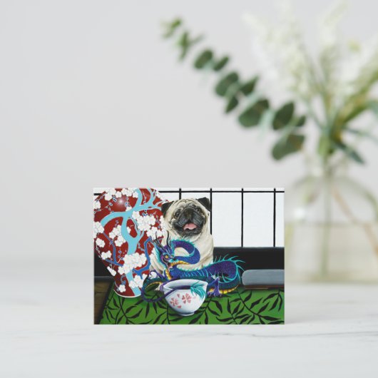 Pug Hond Chinese Draak Visitekaartje (Staand voorkant)