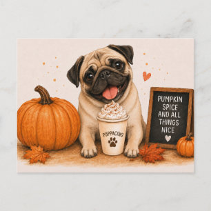 Pug Hond Cozy Pumpkin Spice Puppaccino Briefkaart