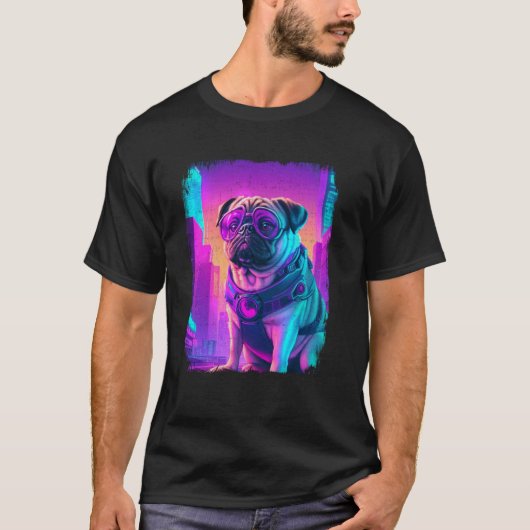 Pug Hond Cyber Vaporwave 80's Synthwave Retrowave T-shirt (Voorkant)