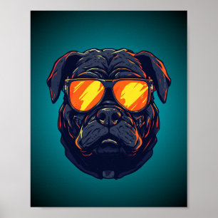 Pug Hond Cyberpunk Mecha Neon Zonnebril Poster