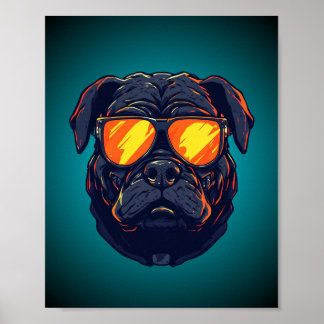 Pug Hond Cyberpunk Mecha Neon Zonnebril Poster