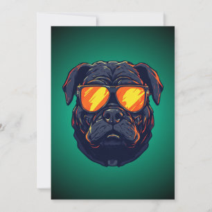 Pug Hond Cyberpunk Mecha Neon Zonnebril Uitnodigin Kaart