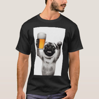 Pug-hond die bier drinkt, grappige bierhumor t-shirt