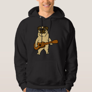 Pug-hond die gitaar speelt gitarist Cartoon Dier Hoodie