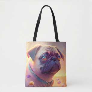 Pug Hond Dier Portret Schilderij Pet Karakter Tote Bag