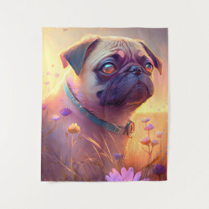 Pug Hond Dier Portret Schilderij Pet Karakter Wandkleed